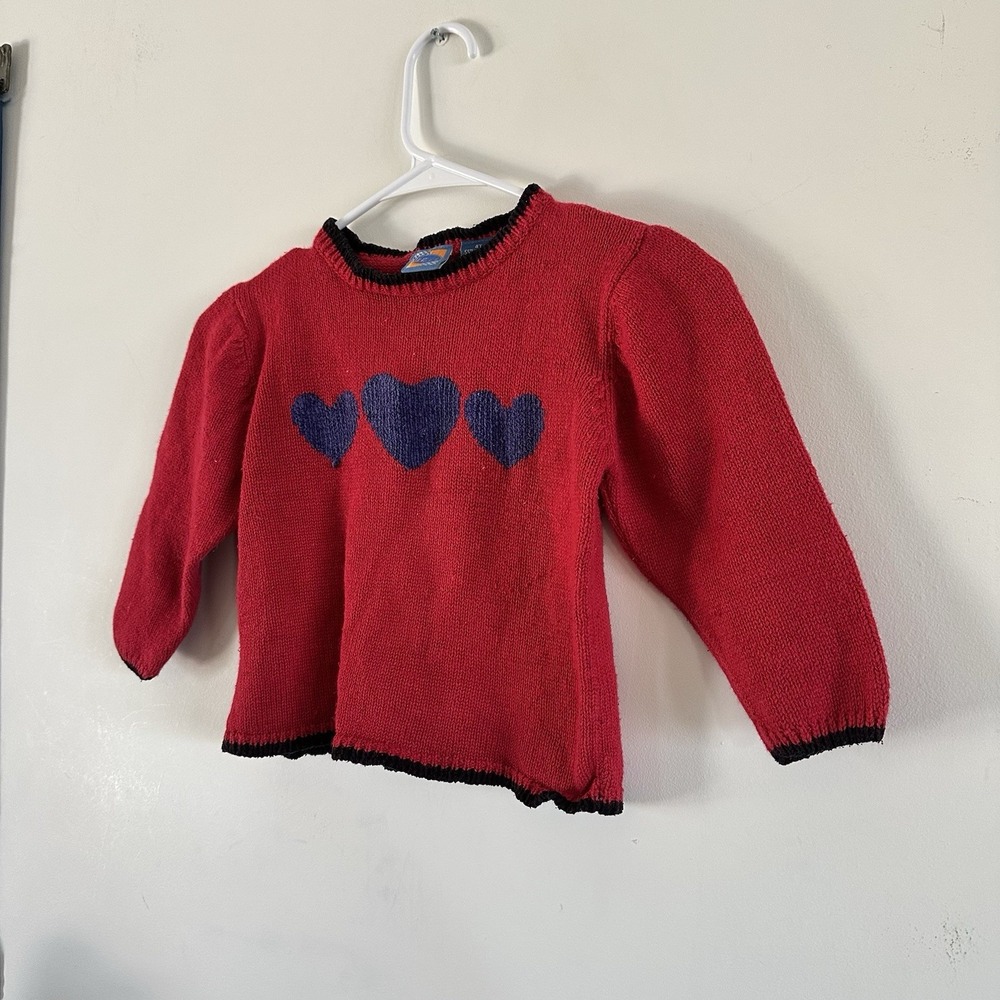 VTG URIT 4T Girls Red Heart Knit Sweater Valentines 90s Cottagecore Colorblock - Picture 3 of 10